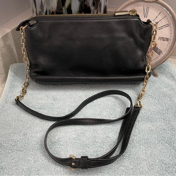 Tory Burch Bombe Black Leather Crossbody with Gold Chain Accents - Picture 2 of 14